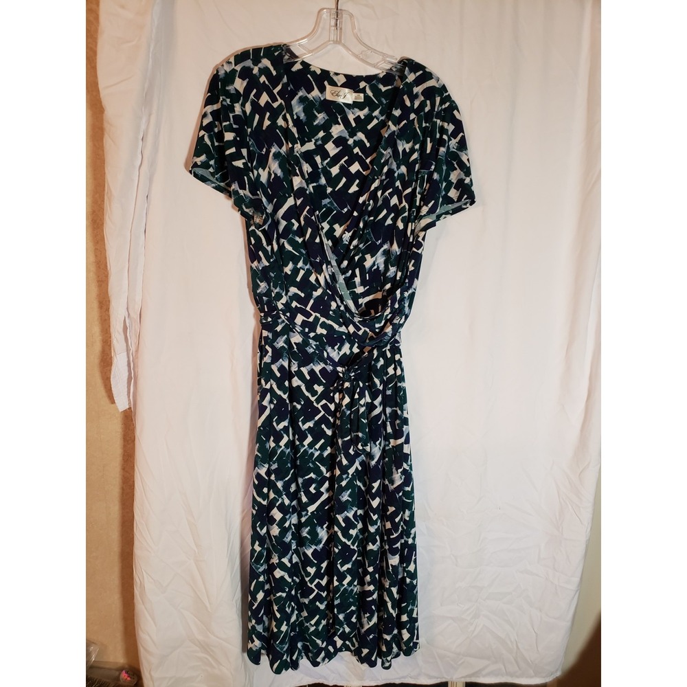 Women's Eliza J Green Blue And White Short Sleeve Patterned Dress Size 20W